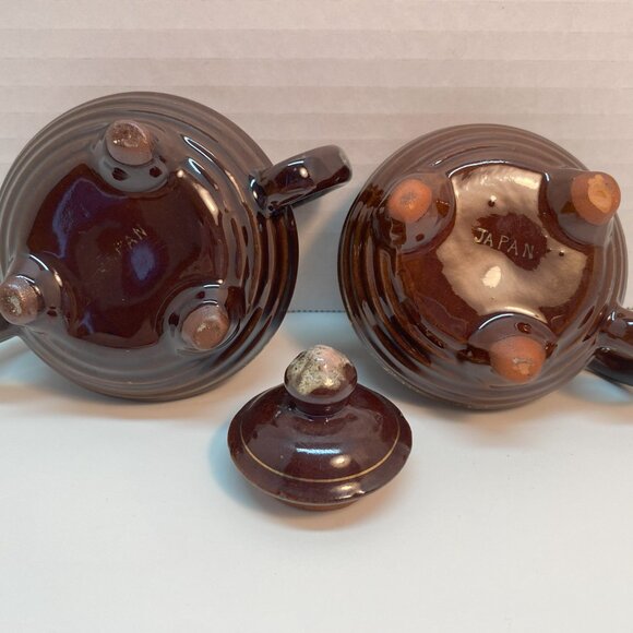 Made in Japan Vintage Ceramic Sugar and Creamer Drip Glaze, Brown Pink Gold - Picture 4 of 4